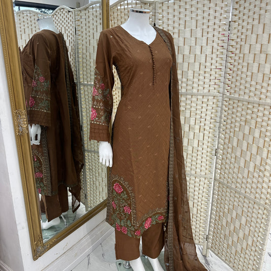 Premium Cotton Embroidered Suit