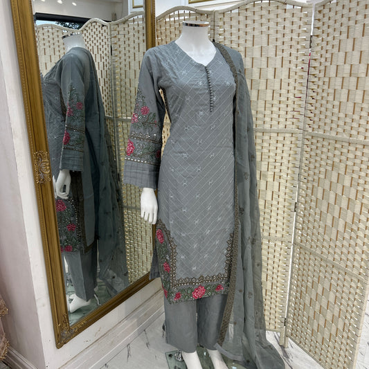 Premium Cotton Embroidered Suit