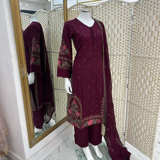 Premium Cotton Embroidered Suit
