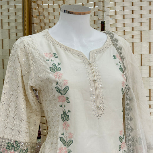 Luxury Marina Cotton Embroidered Suit
