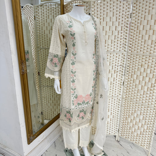 Luxury Marina Cotton Embroidered Suit