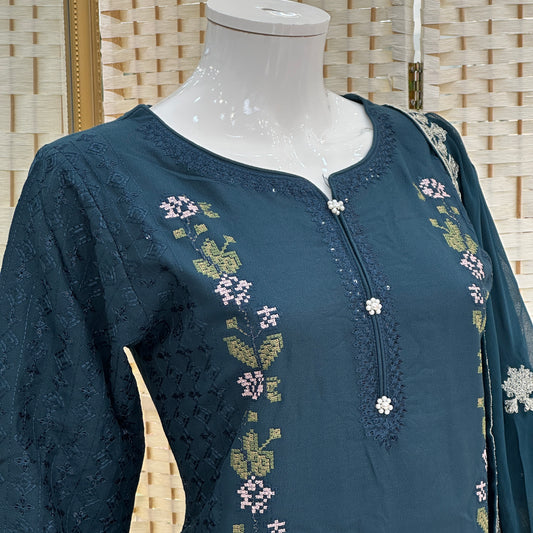 Luxury Marina Cotton Embroidered Suit