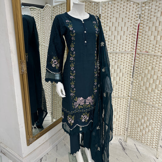 Luxury Marina Cotton Embroidered Suit