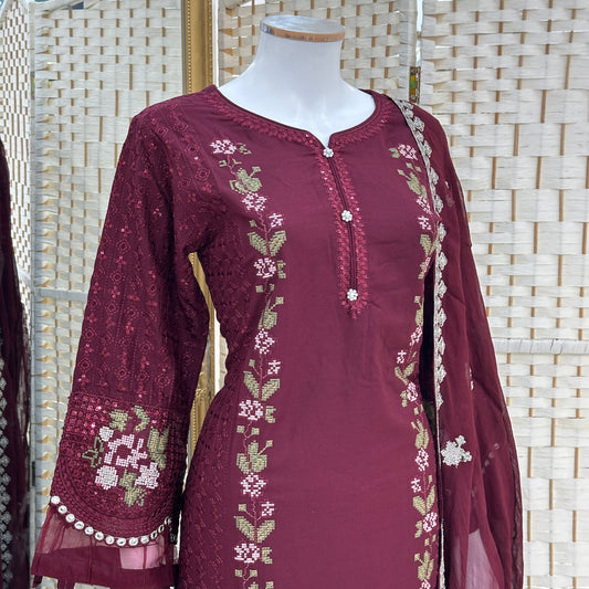 Luxury Marina Cotton Embroidered Suit