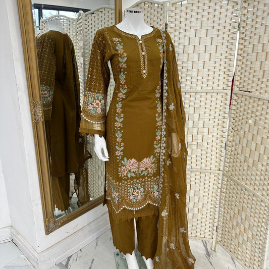 Luxury Marina Cotton Embroidered Suit