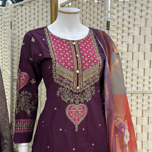 Premium Cotton Embroidered Frock - Three piece