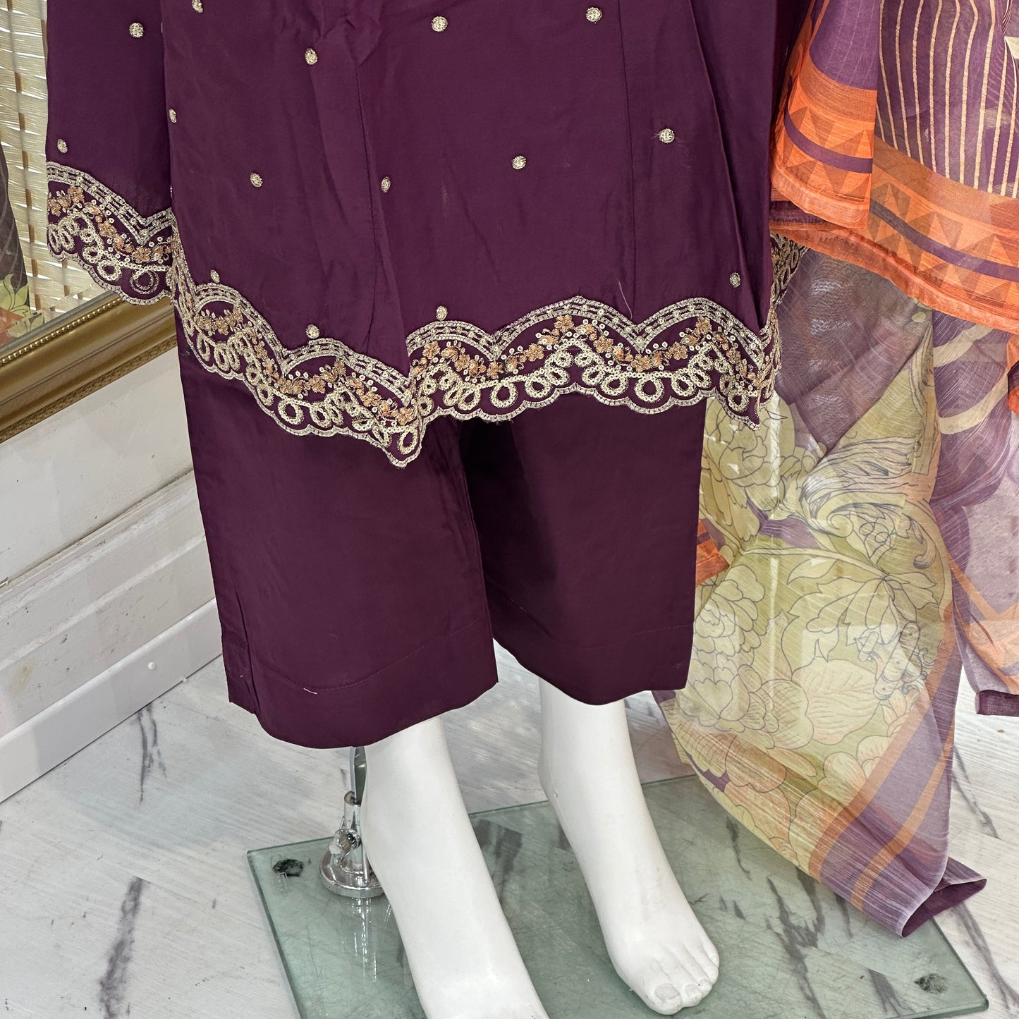 Premium Cotton Embroidered Frock - Three piece