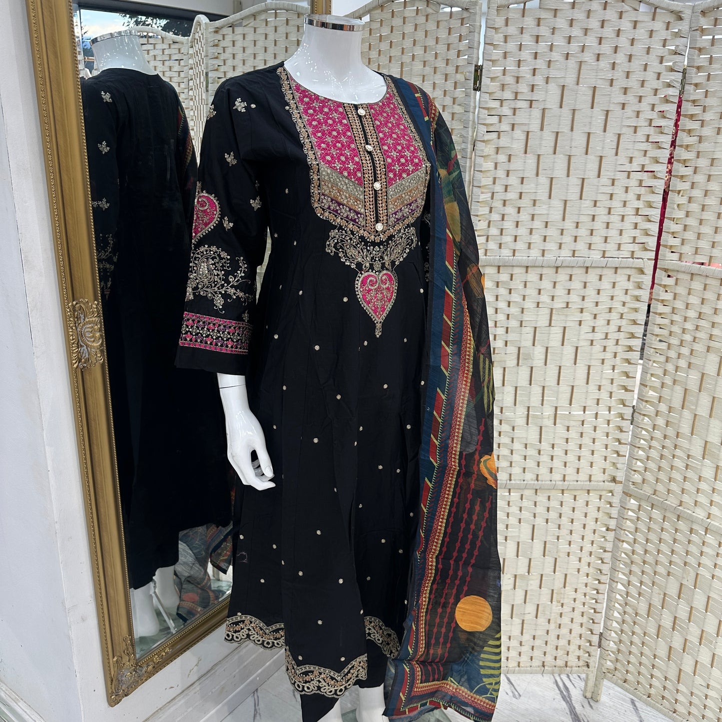 Premium Cotton Embroidered Frock - Three piece