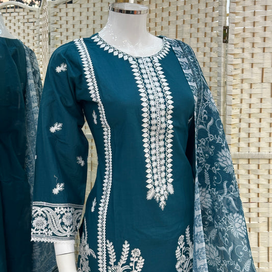 Premium Cotton Embroidered Suit - Three piece