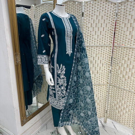Premium Cotton Embroidered Suit - Three piece