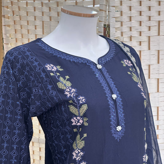Luxury Marina Cotton Embroidered Suit