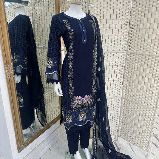 Luxury Marina Cotton Embroidered Suit