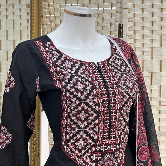 Soft Cotton Embroidered Suit - Three piece