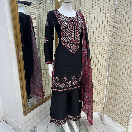 Soft Cotton Embroidered Suit - Three piece