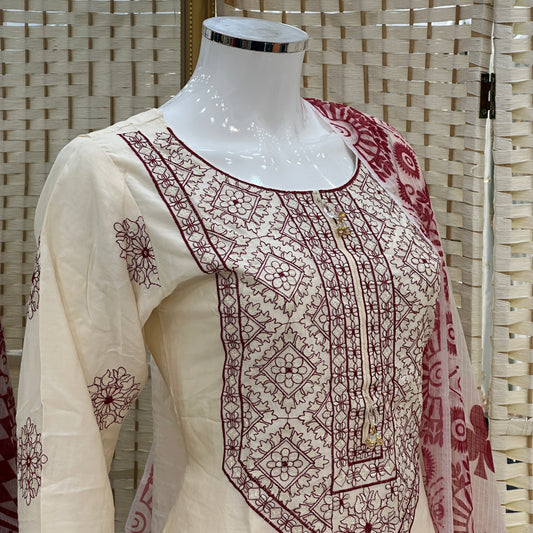Soft Cotton Embroidered Suit - Three piece