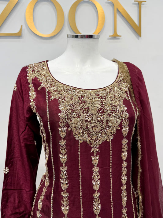 Hand Embroidered Raw Silk Suit