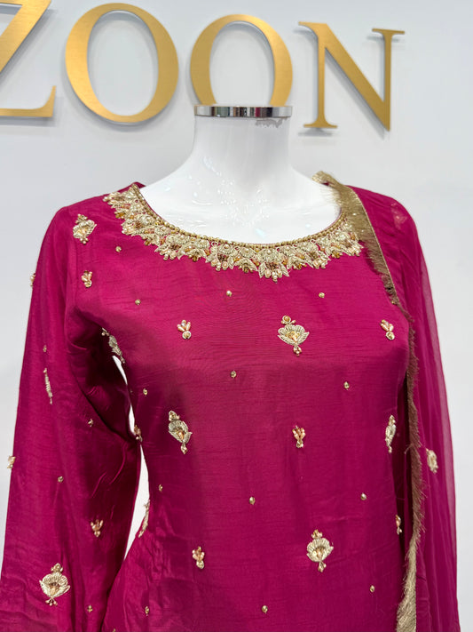 Hand Embroidered Raw Silk Suit