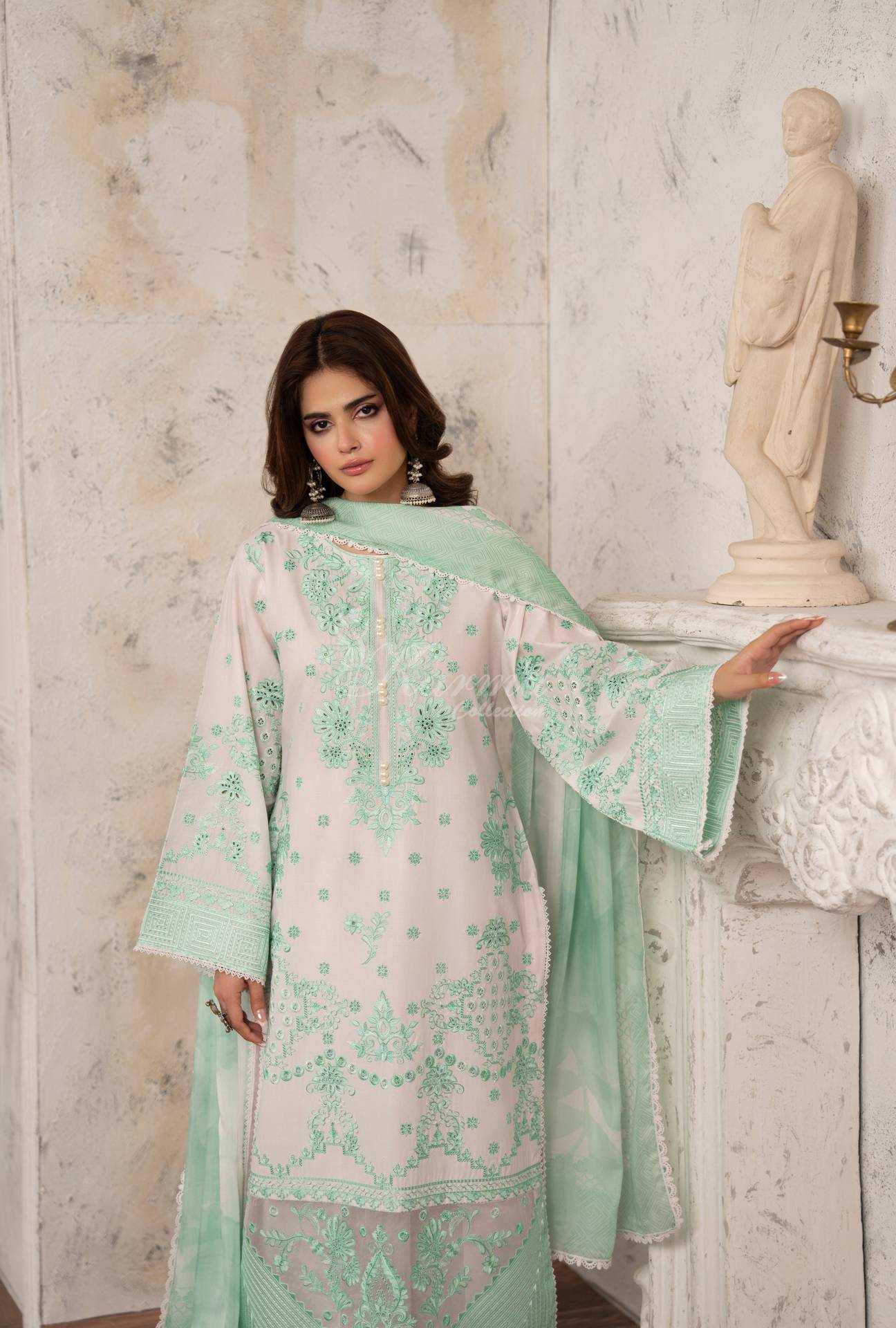 Luxury 3 Piece Cotton Suit - Mint