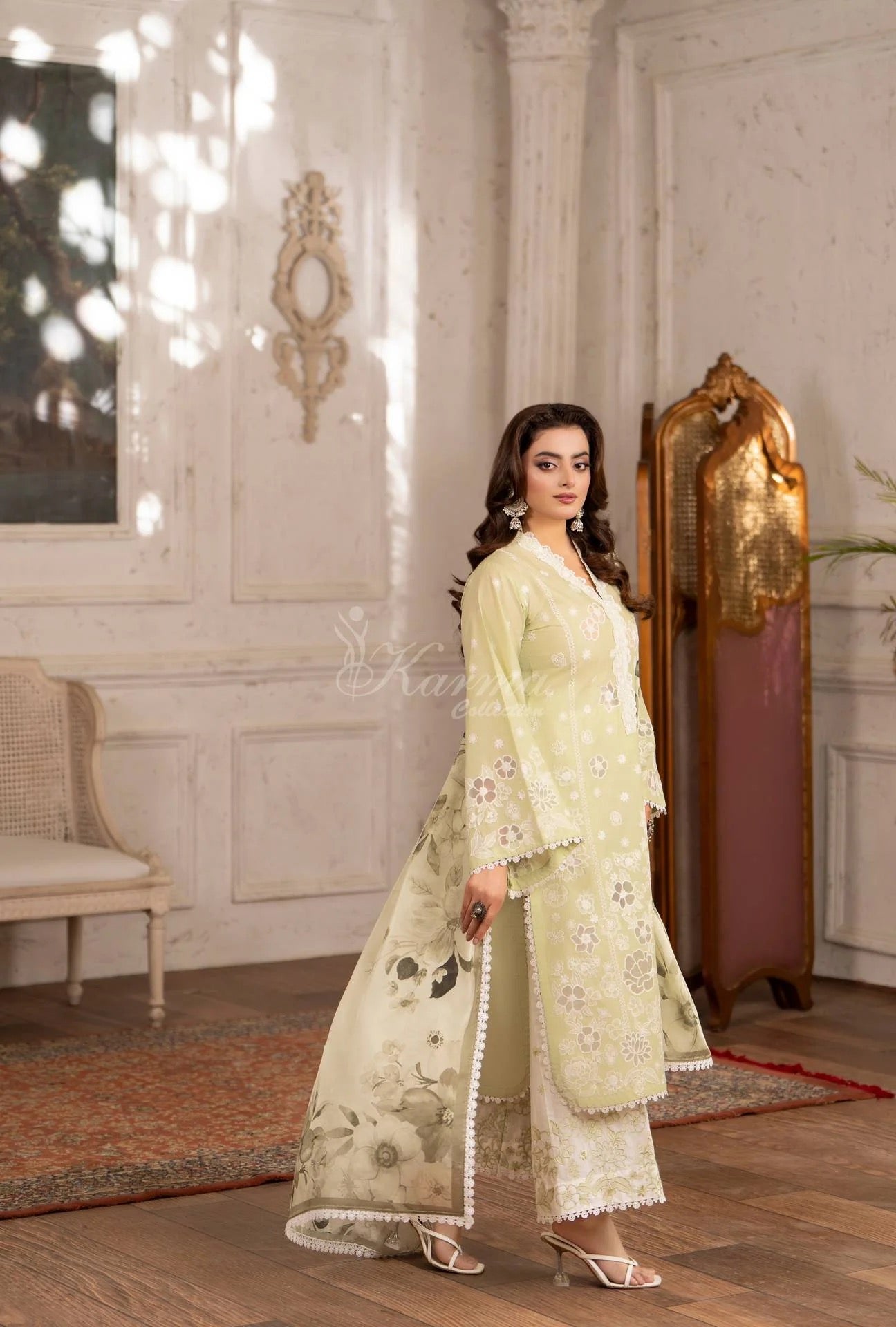 Luxury 3 Piece Cotton Suit - Lime