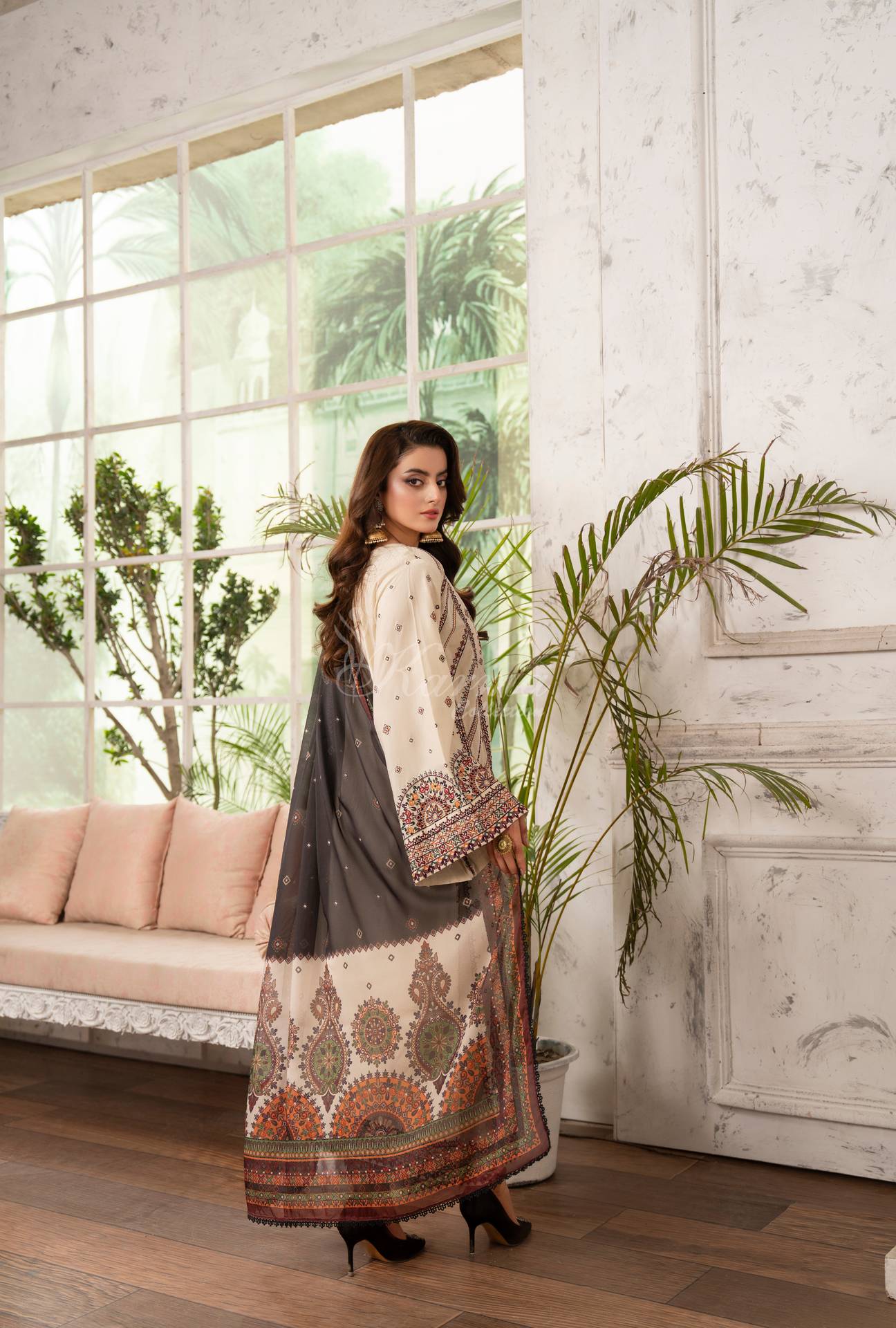 Luxury 3 Piece Cotton Suit - Cream
