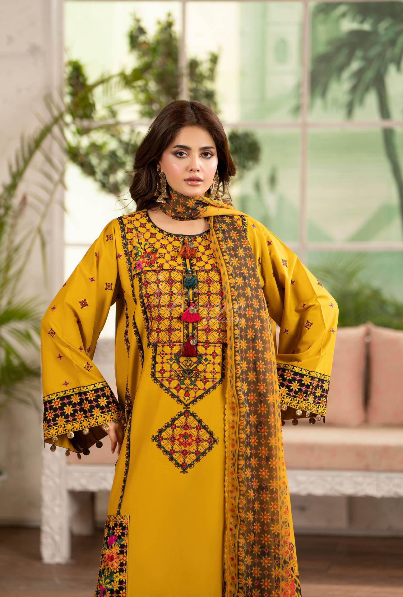 Luxury 3 Piece Cotton Suit - Mustard