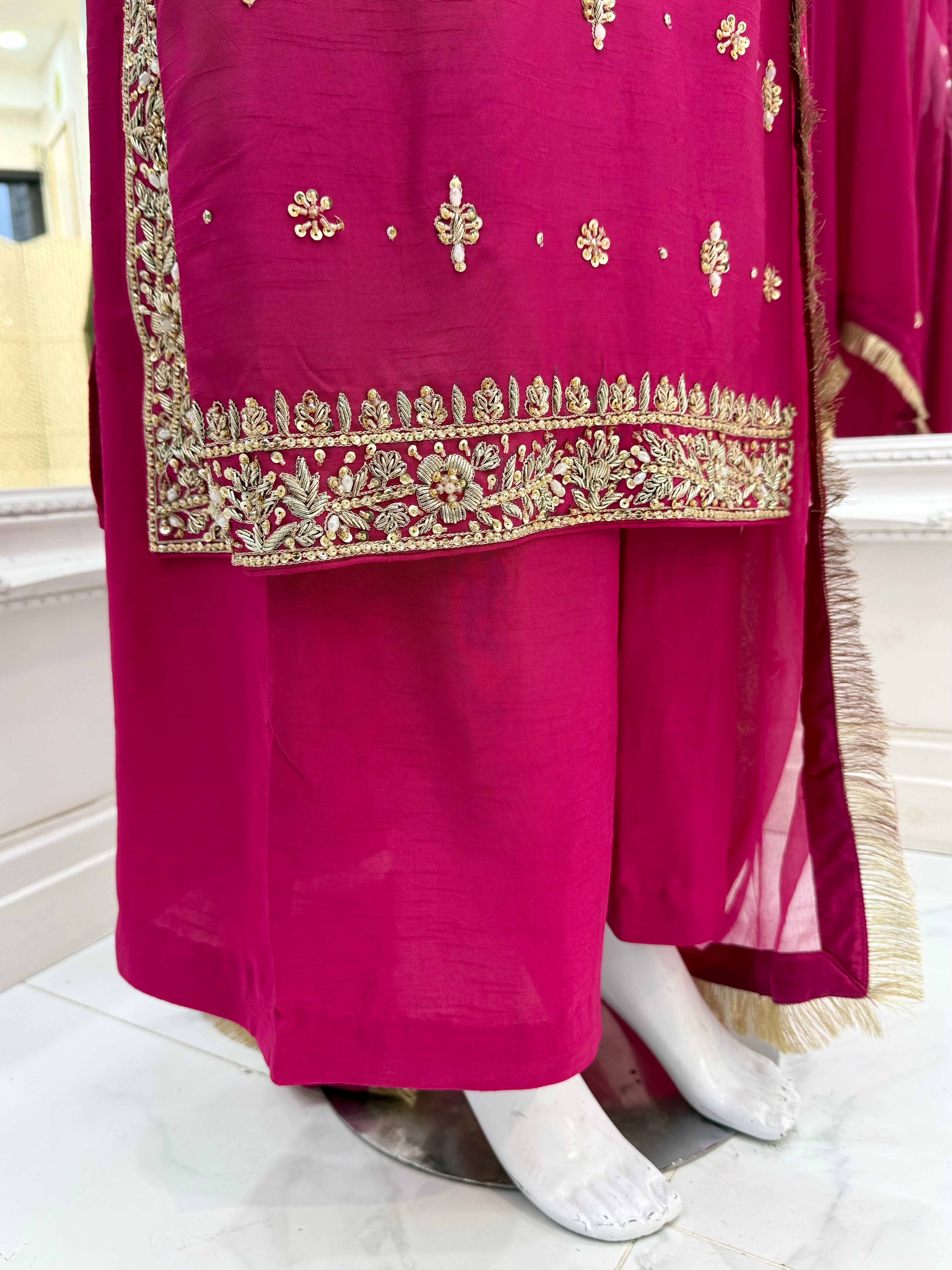 Hand Embroidered Raw Silk Suit