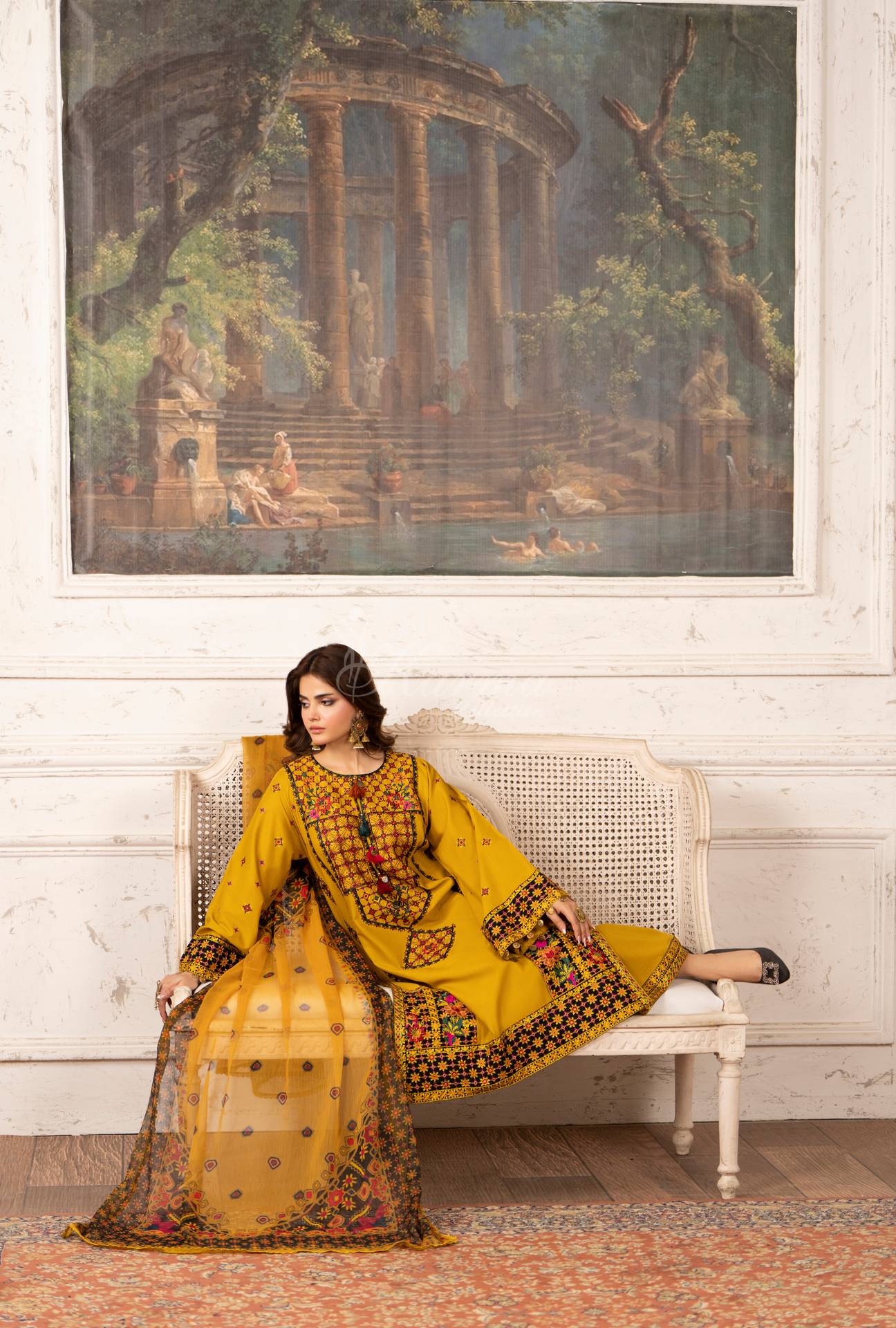 Luxury 3 Piece Cotton Suit - Mustard
