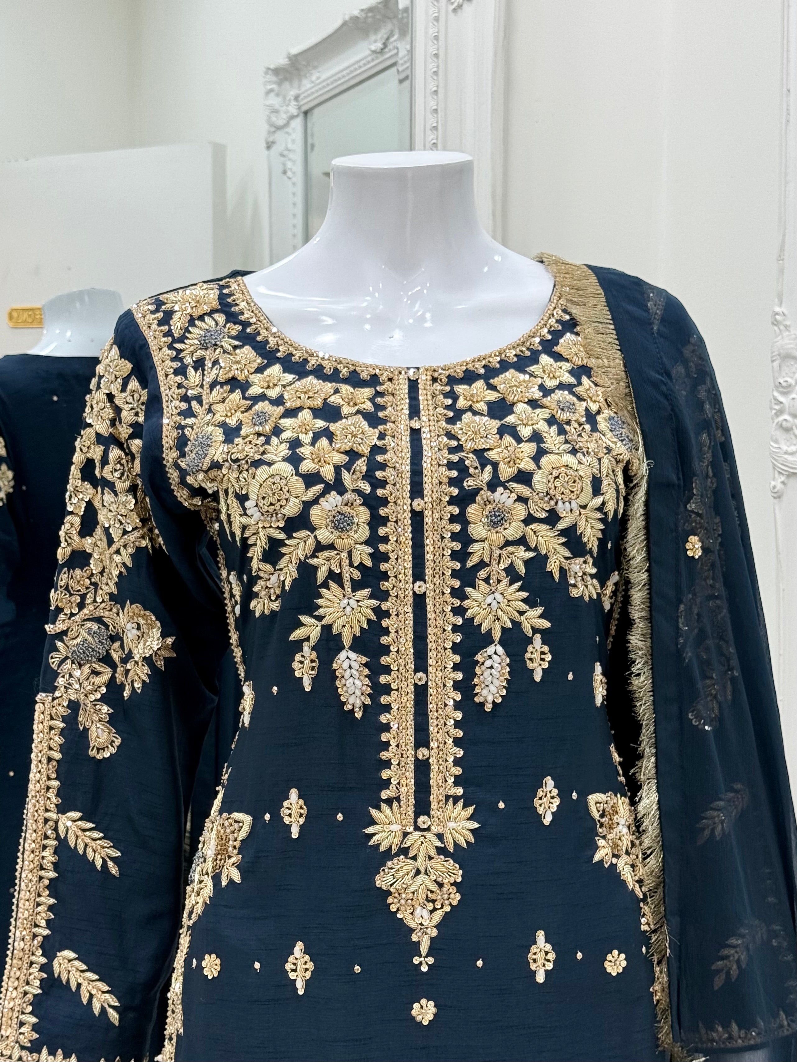 Hand Embroidered Raw Silk Suit