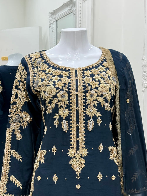 Hand Embroidered Raw Silk Suit