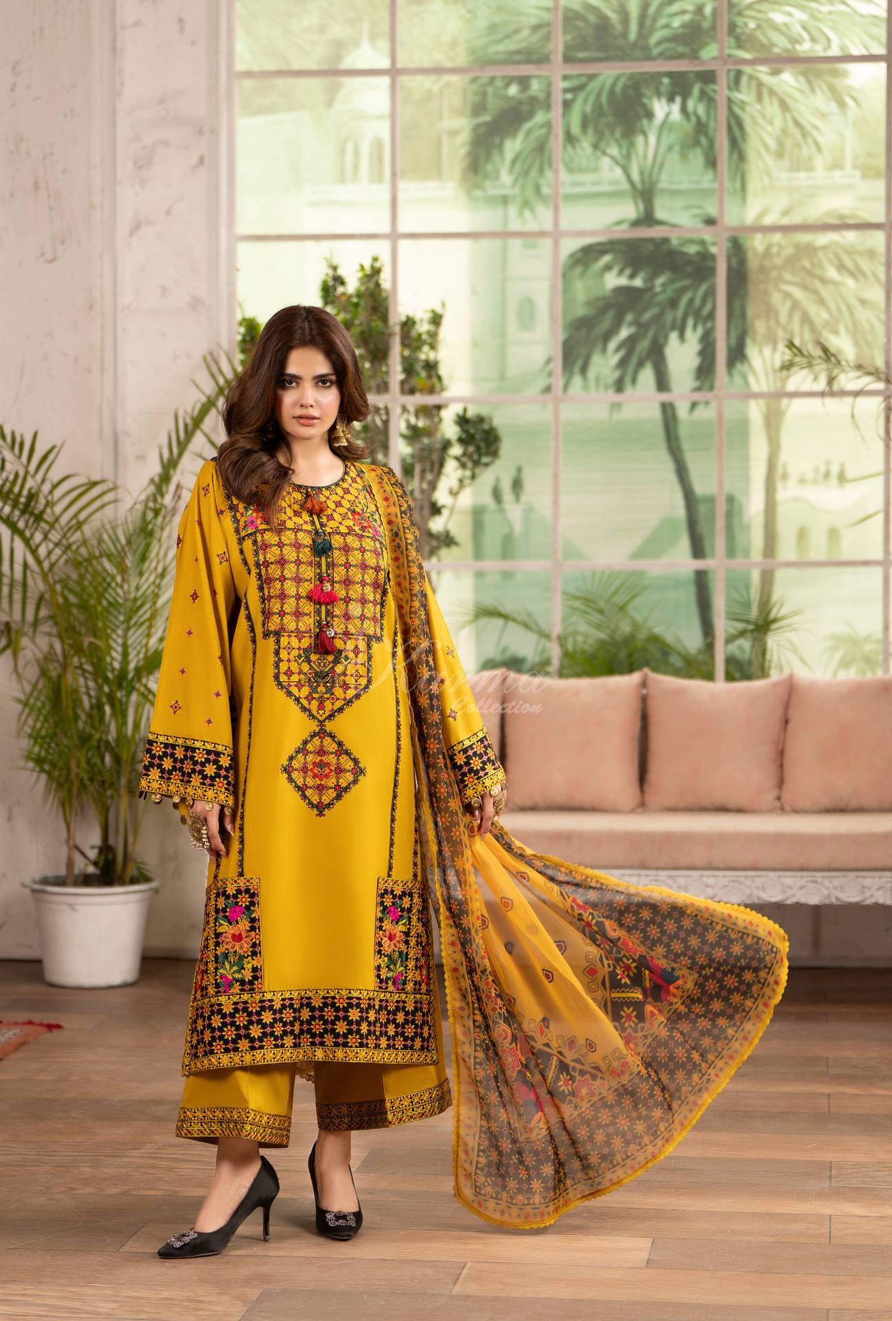 Luxury 3 Piece Cotton Suit - Mustard