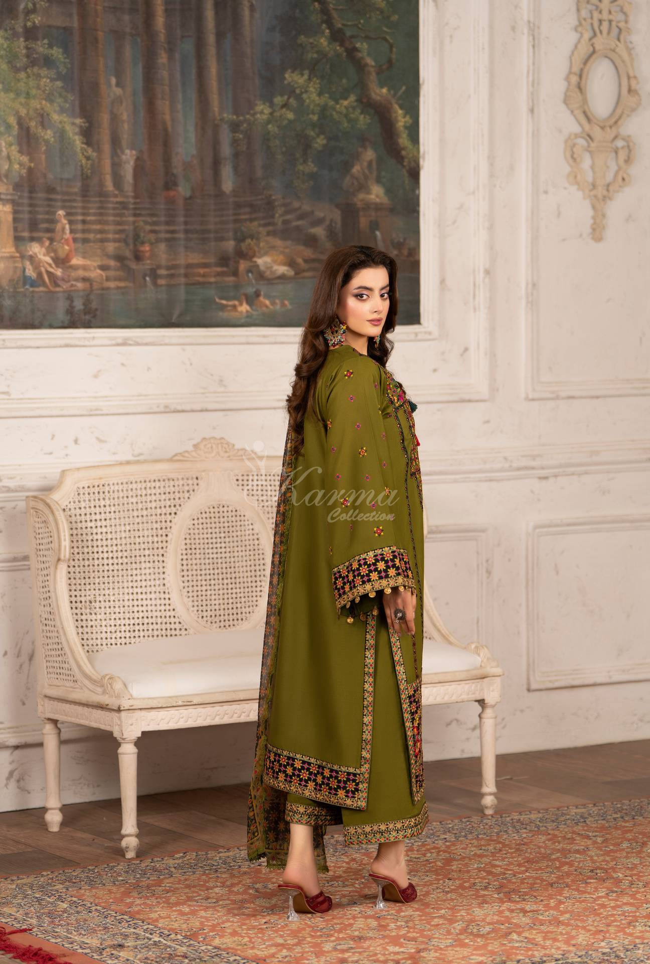 Luxury 3 Piece Cotton Suit - Olive