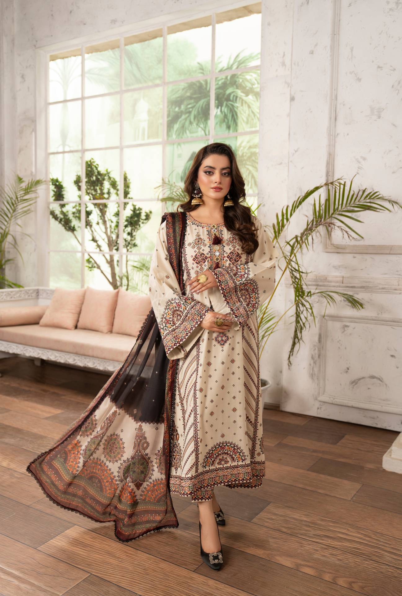 Luxury 3 Piece Cotton Suit - Cream