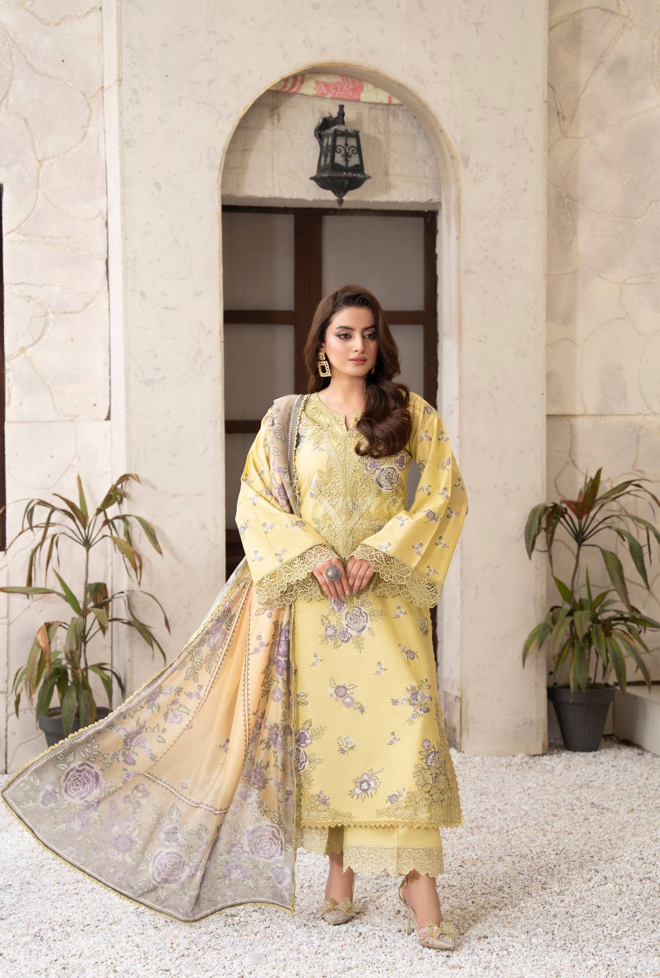 Luxury 3 Piece Cotton Suit - Butter Yellow