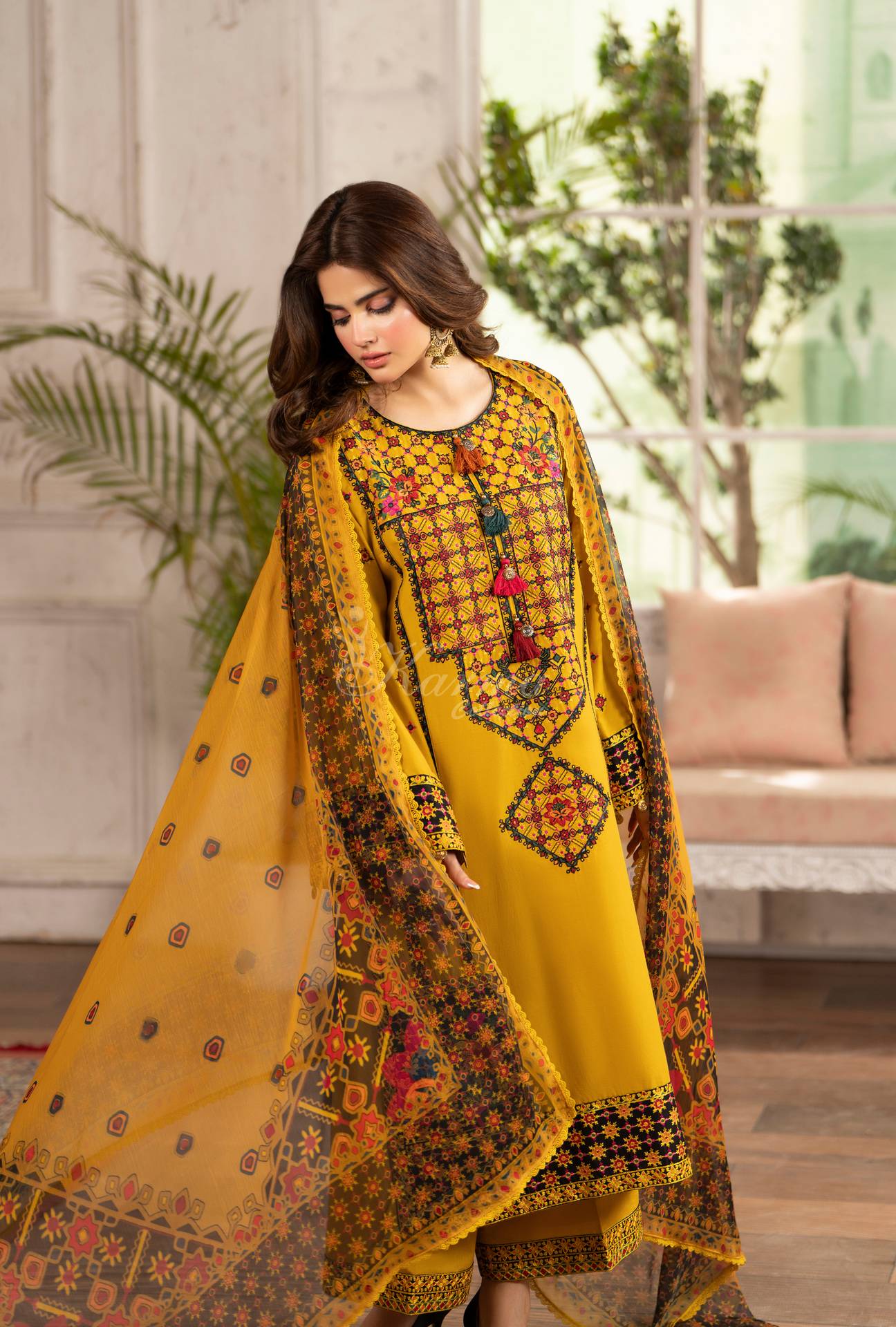 Luxury 3 Piece Cotton Suit - Mustard