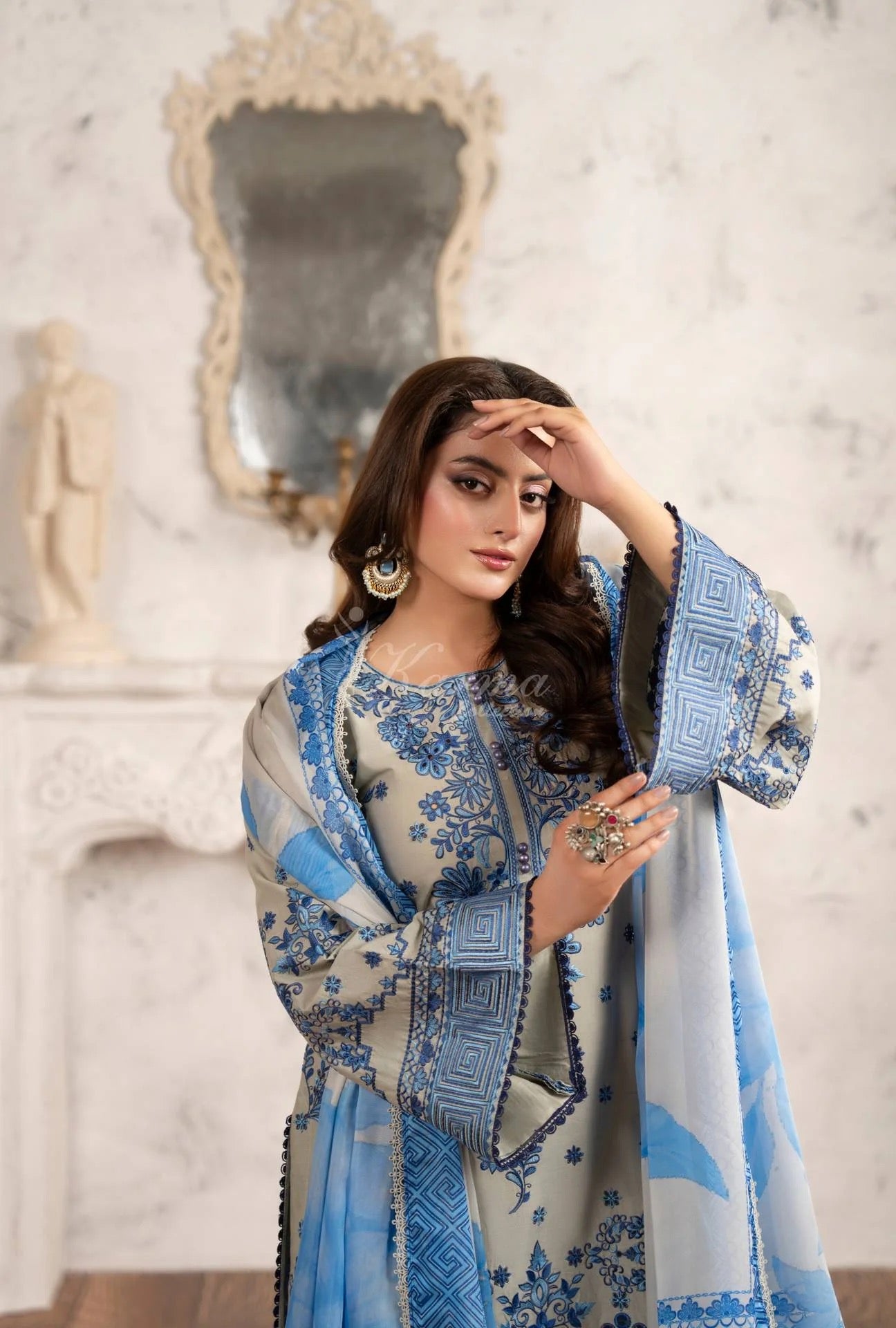 Luxury 3 Piece Cotton Suit - Blue