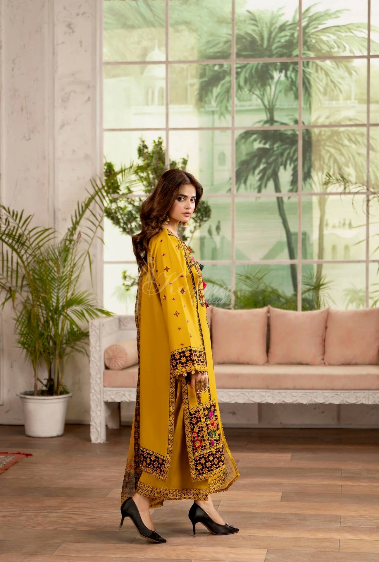 Luxury 3 Piece Cotton Suit - Mustard