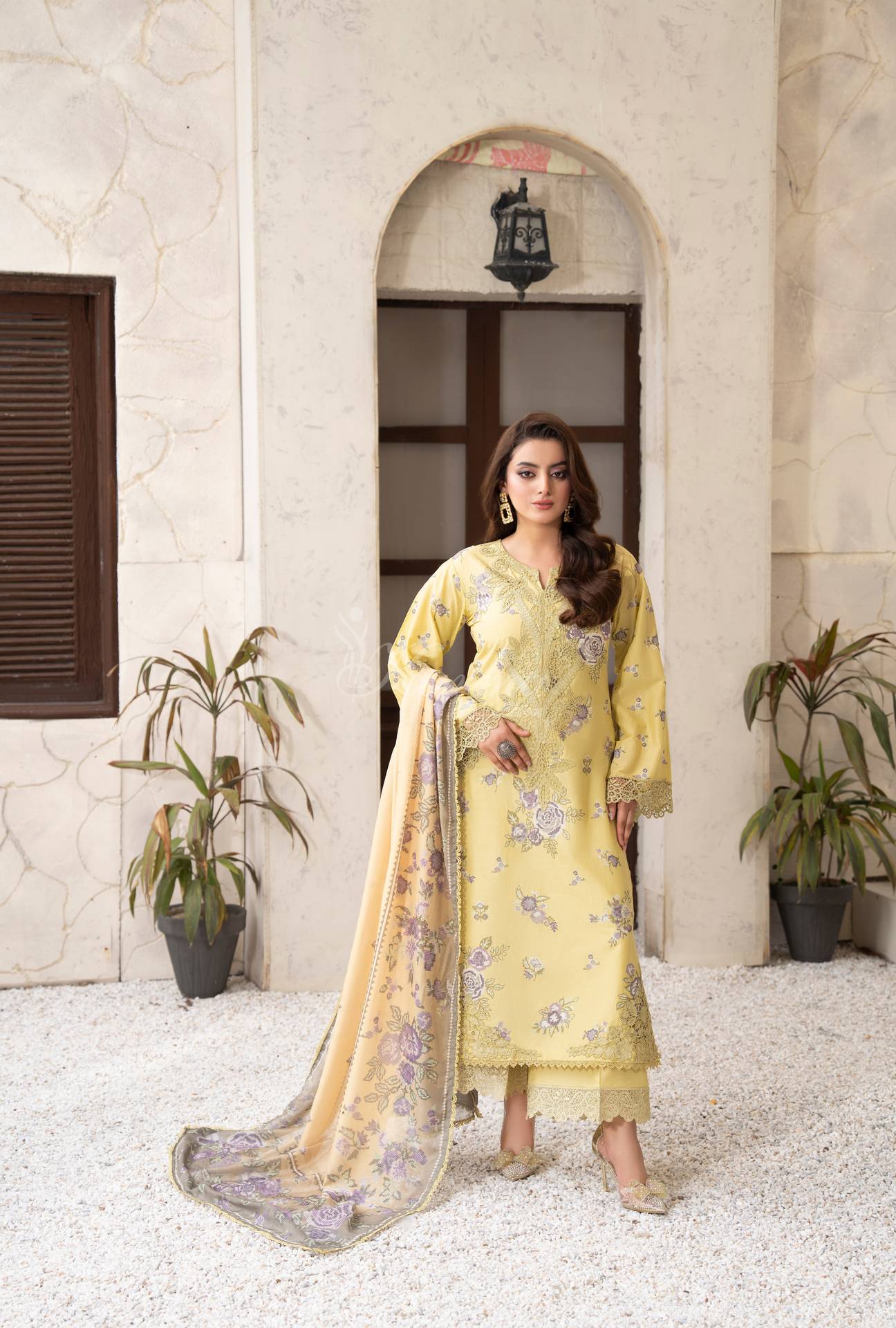 Luxury 3 Piece Cotton Suit - Butter Yellow