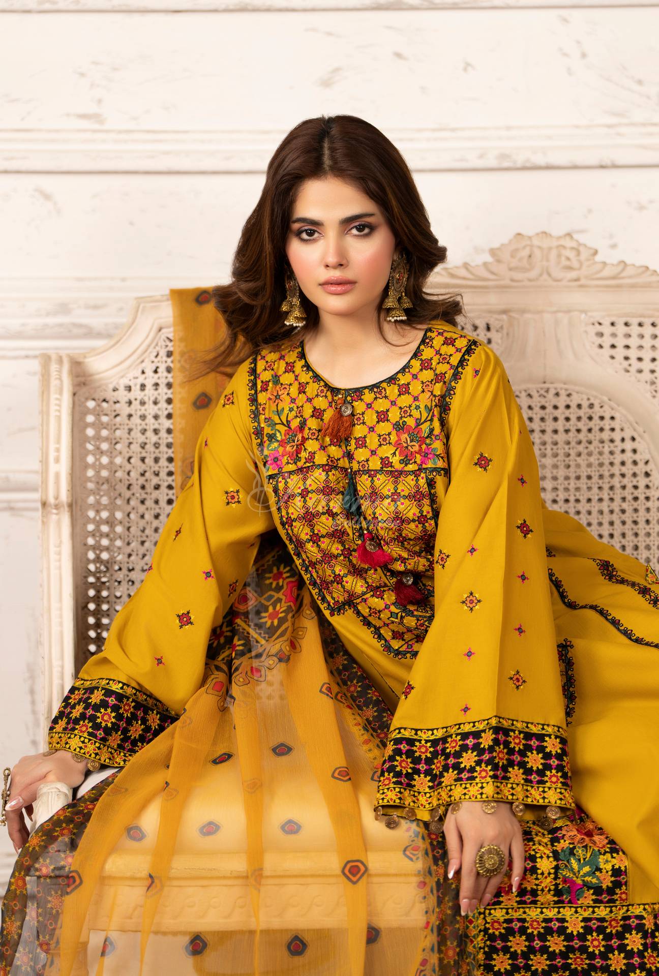 Luxury 3 Piece Cotton Suit - Mustard
