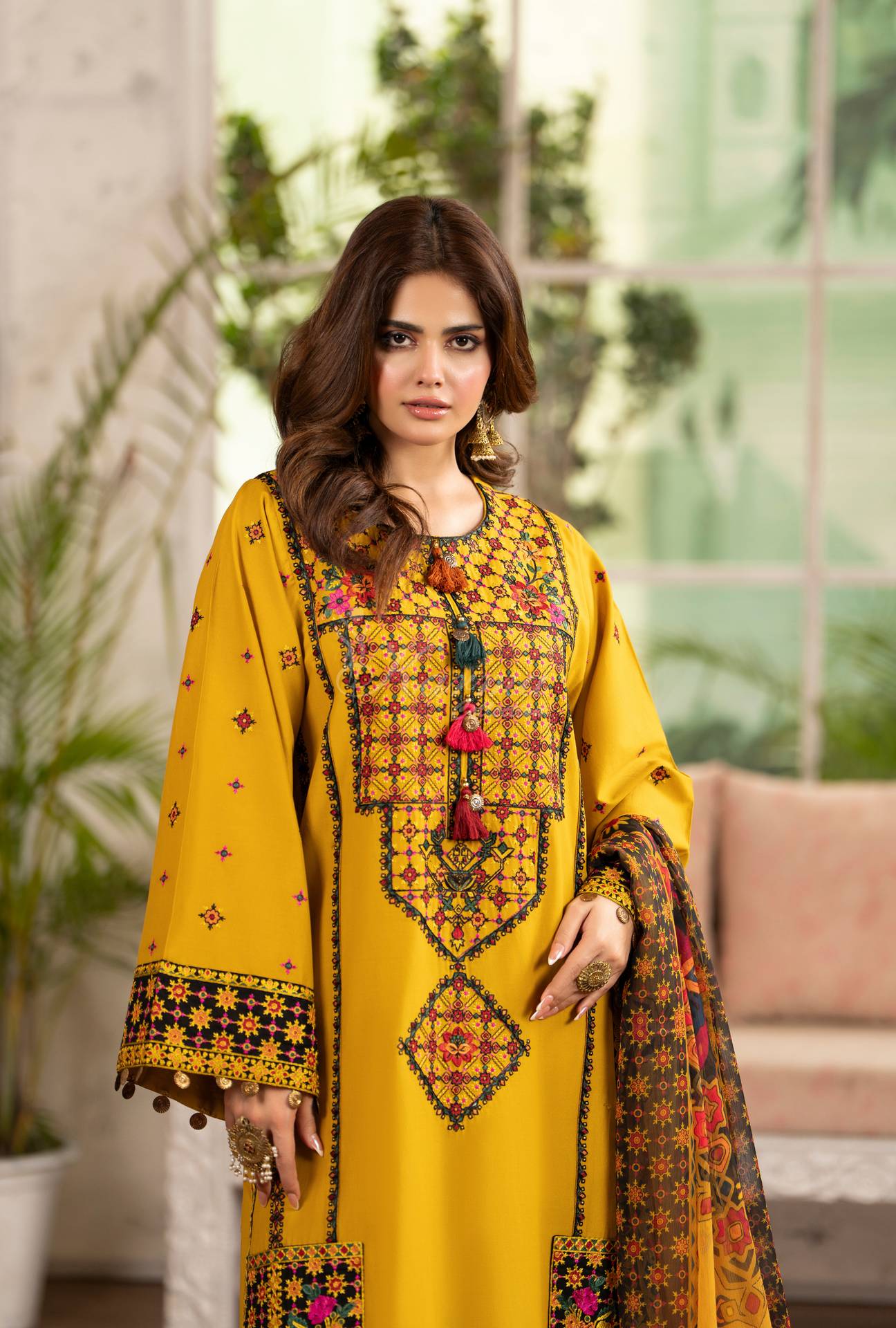Luxury 3 Piece Cotton Suit - Mustard