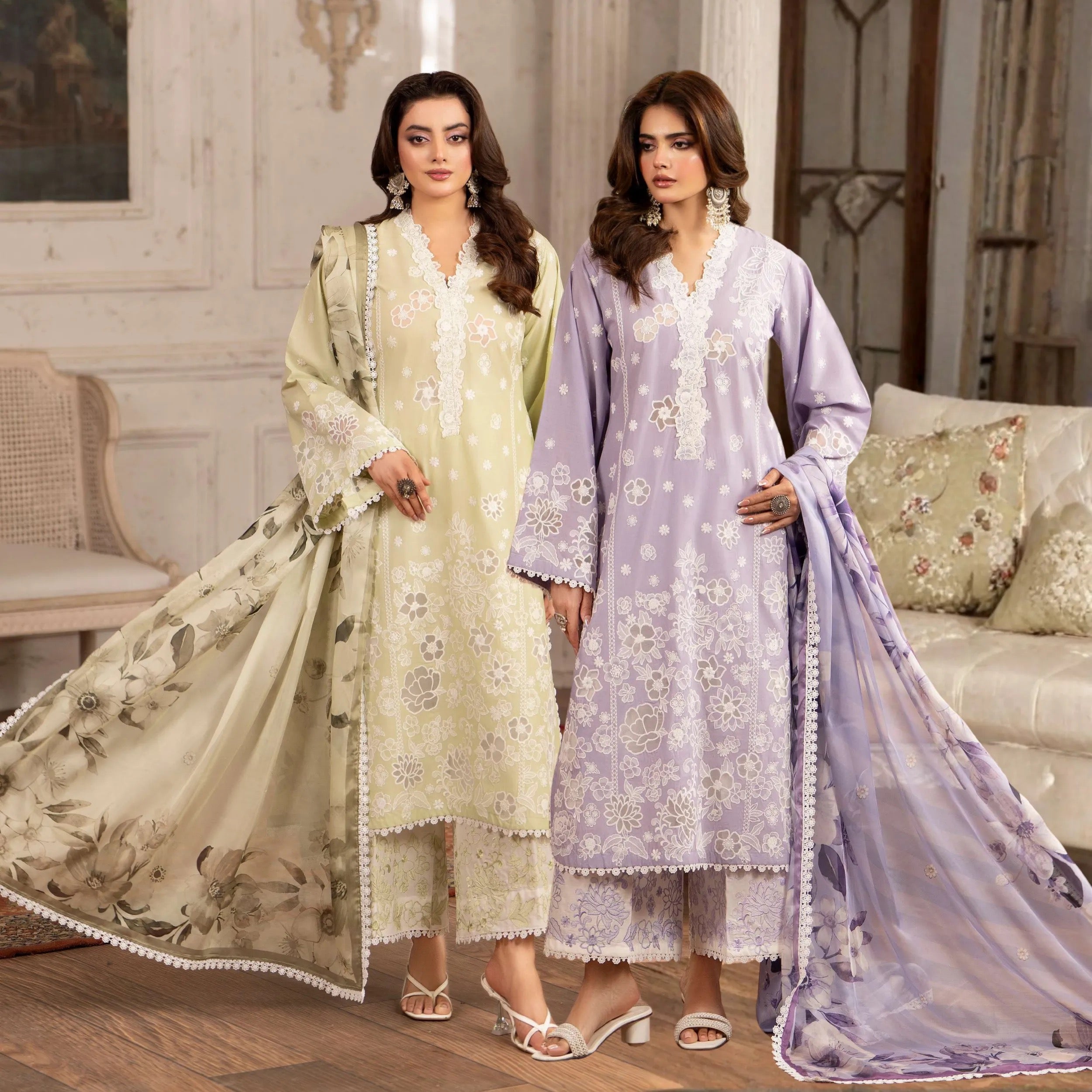 Luxury 3 Piece Cotton Suit - Lime