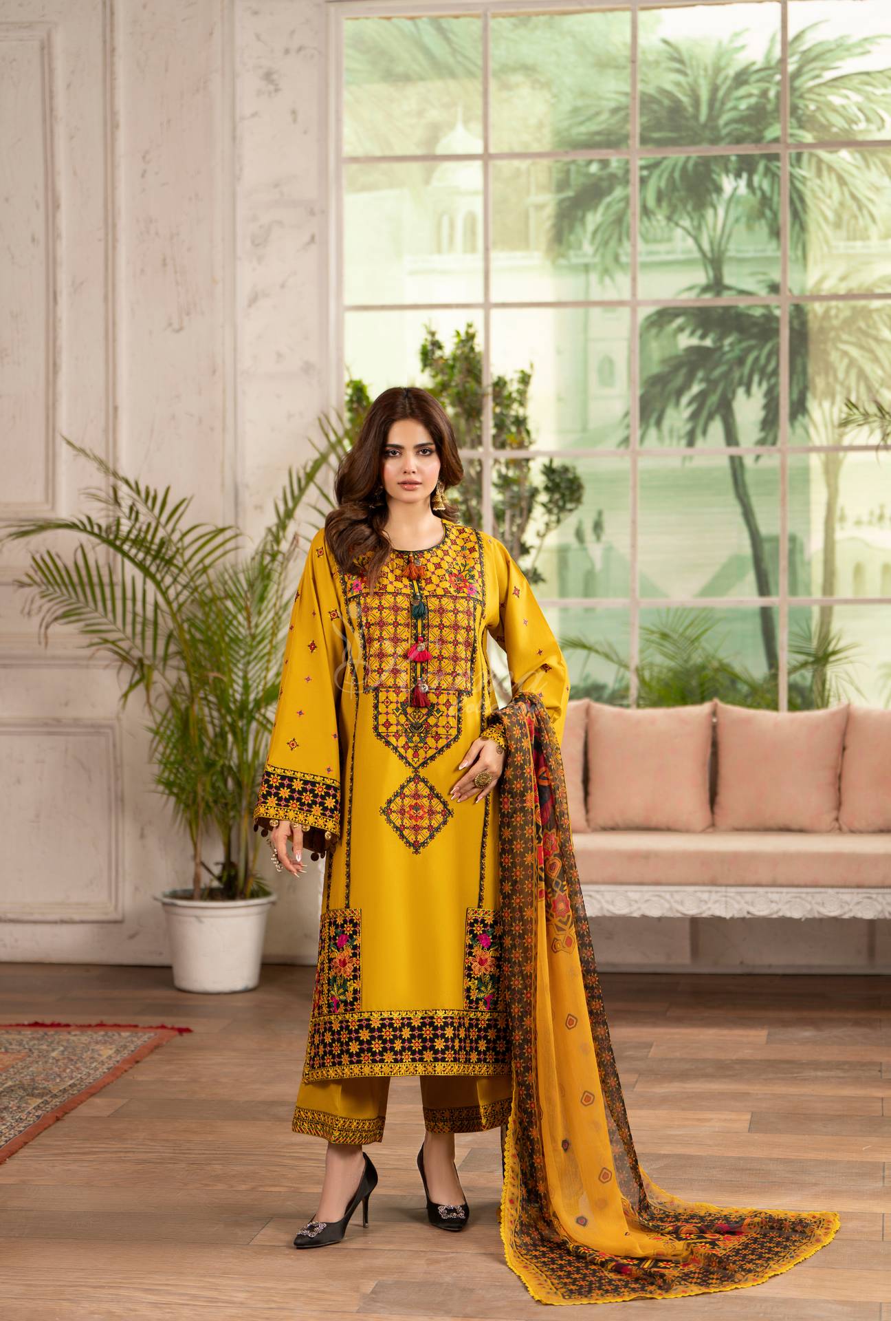 Luxury 3 Piece Cotton Suit - Mustard