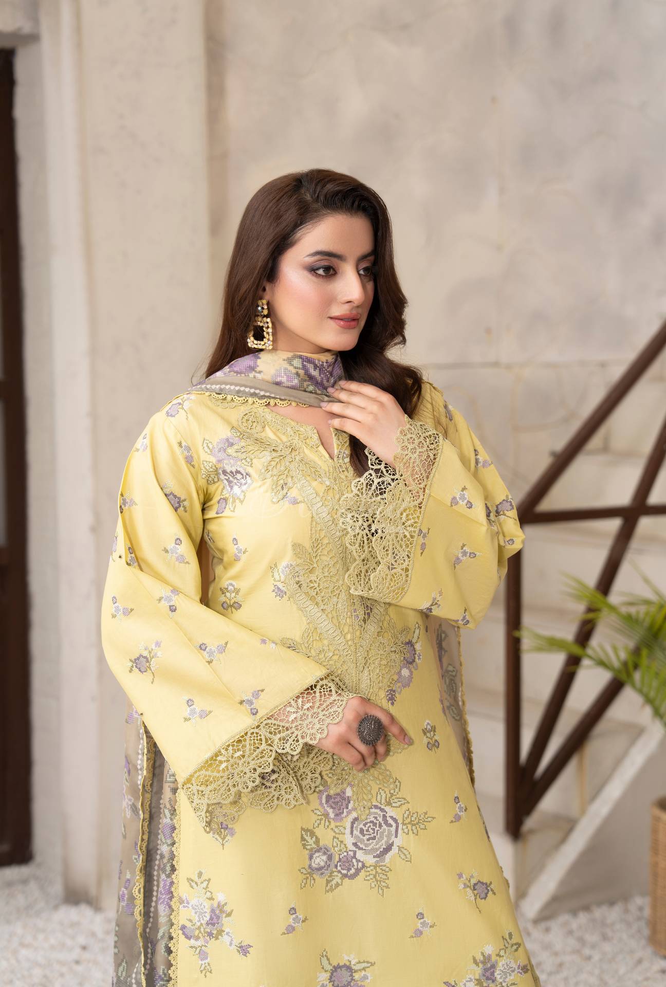 Luxury 3 Piece Cotton Suit - Butter Yellow