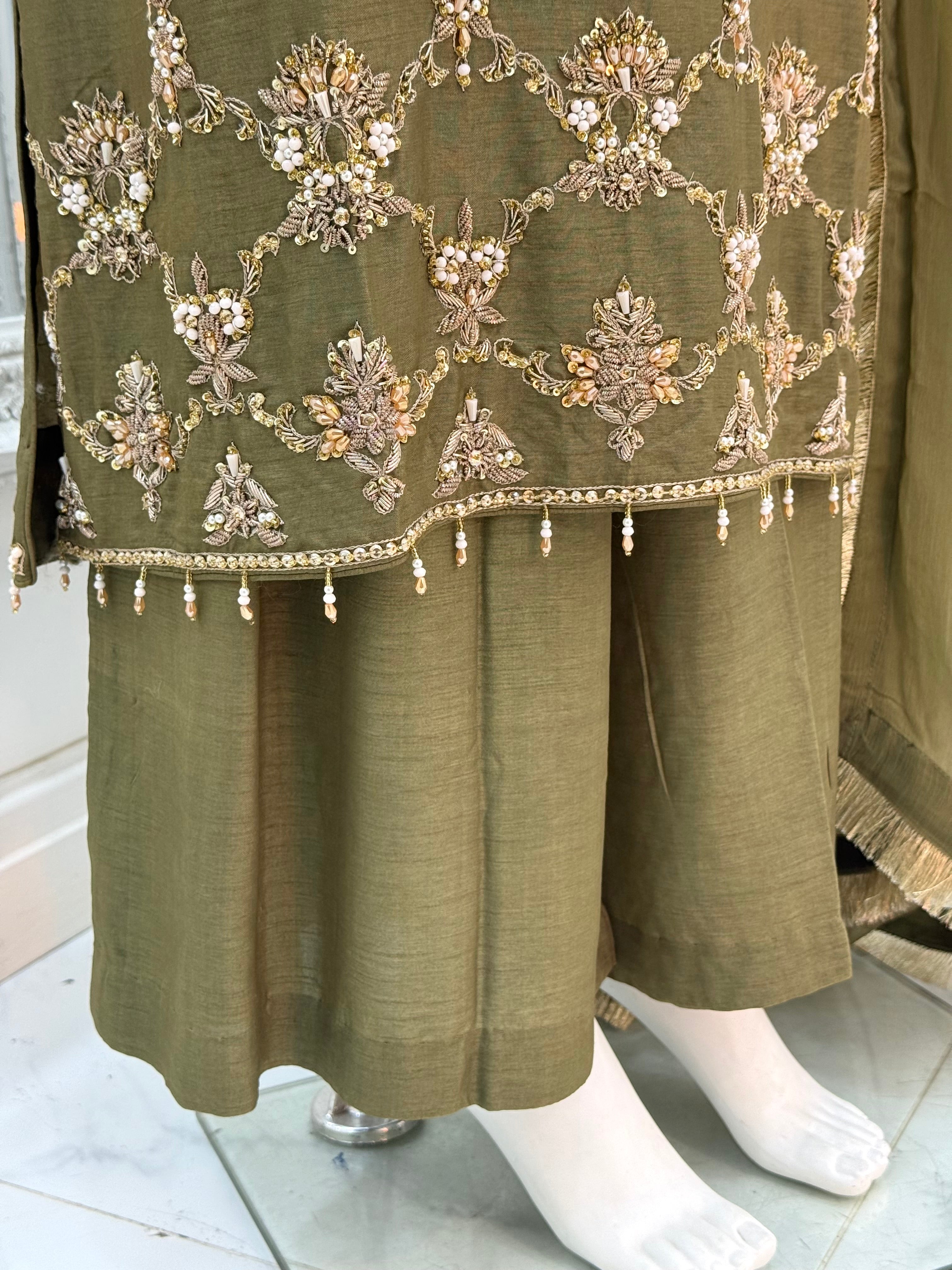 Hand Embroidered Raw Silk Suit