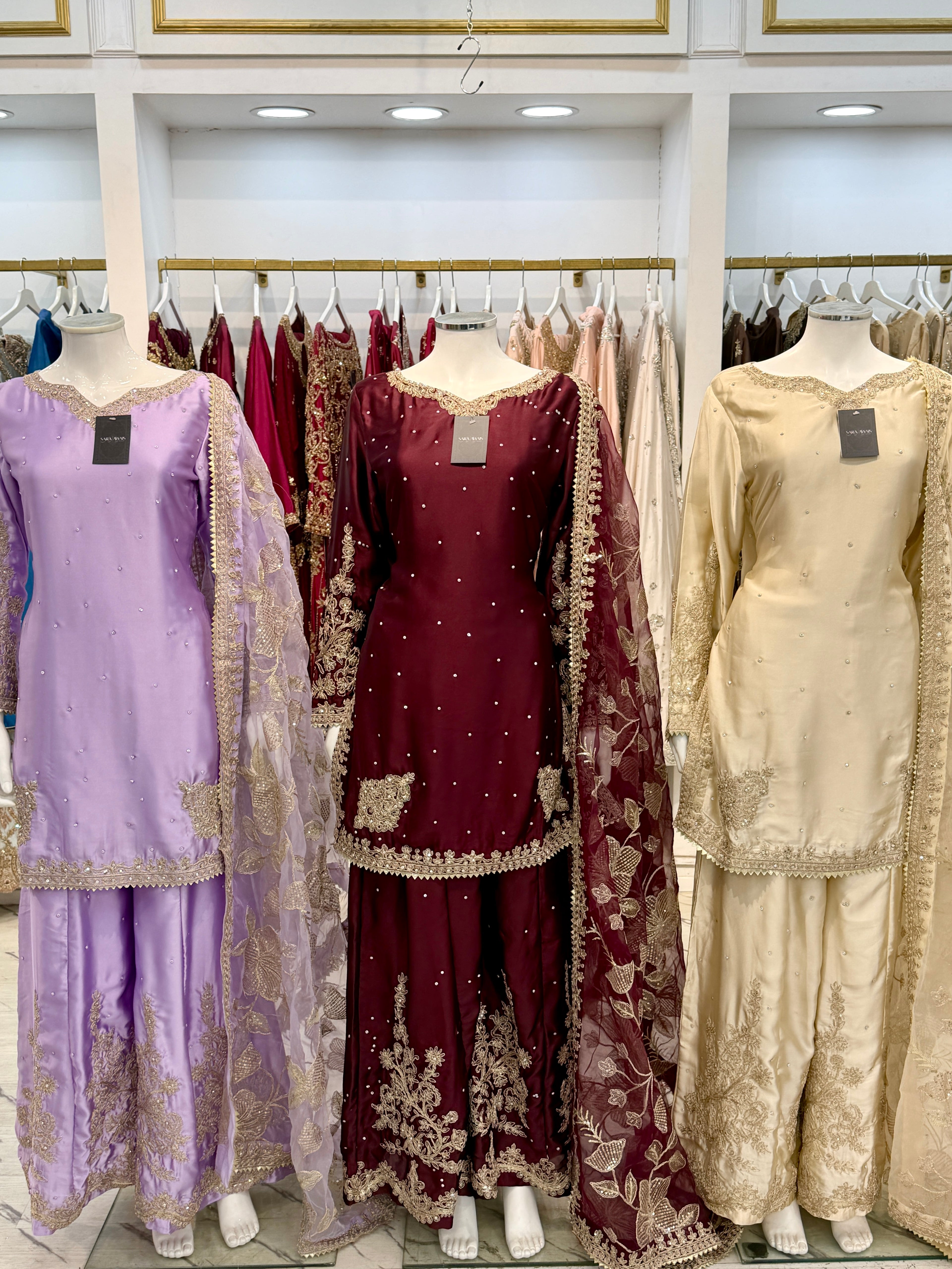 Burgundy | Sharara with Floral Dupatta