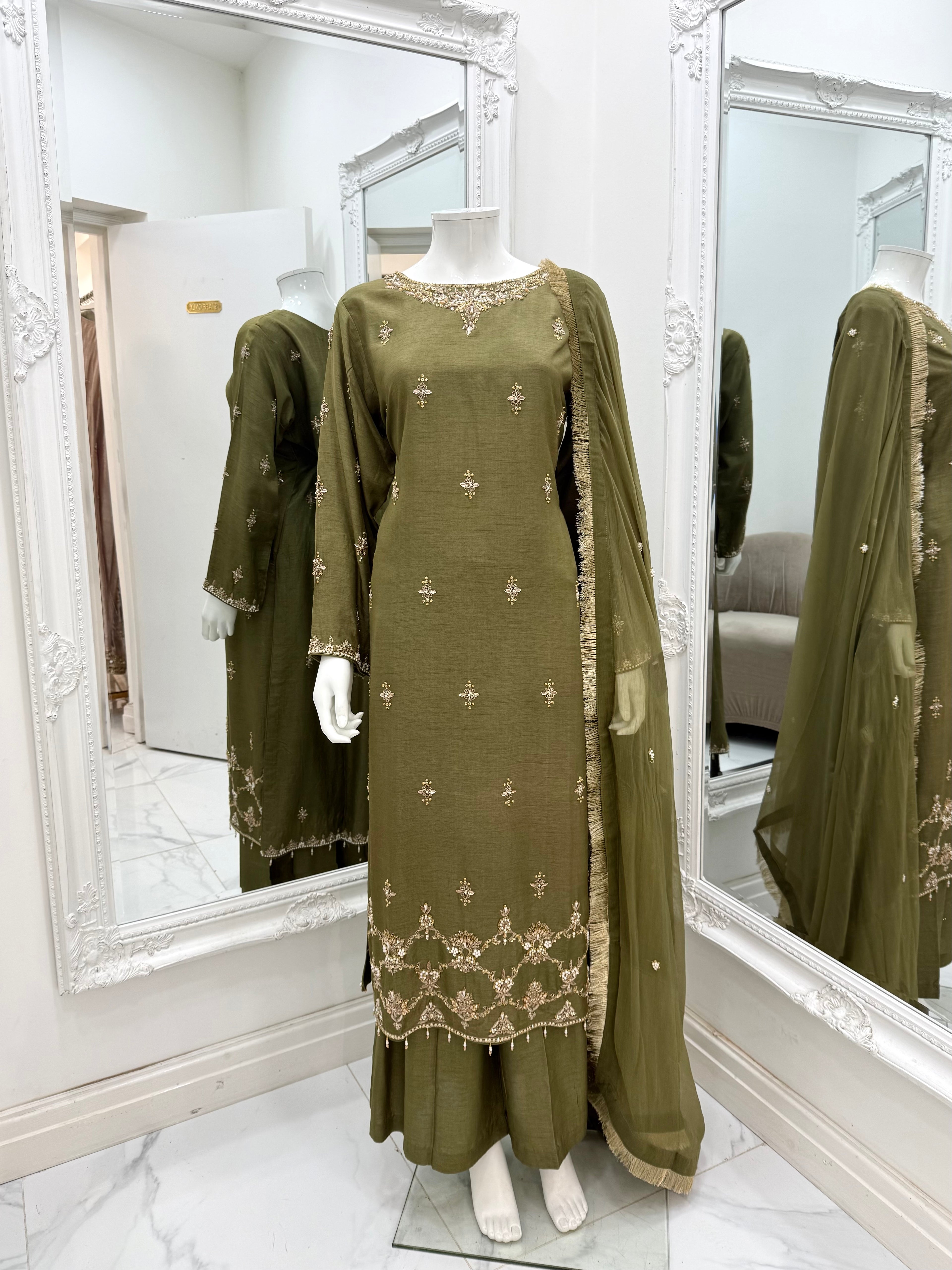 Hand Embroidered Raw Silk Suit