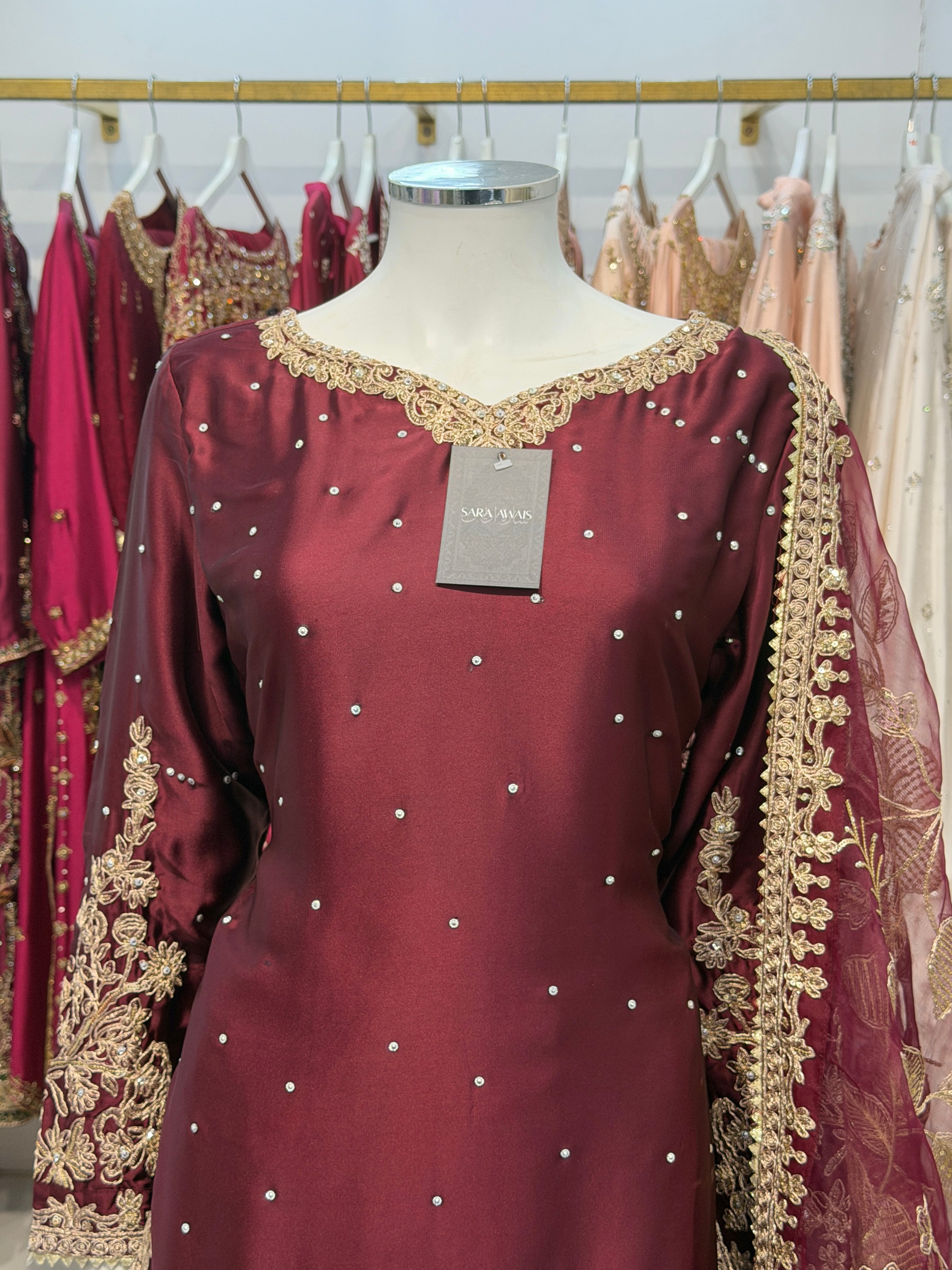 Burgundy | Sharara with Floral Dupatta