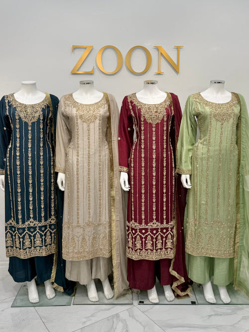 Hand Embroidered Raw Silk Suit