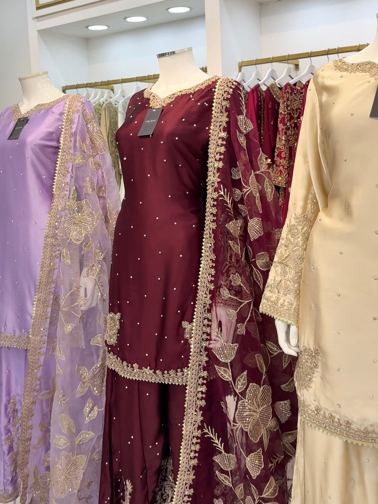 Burgundy | Sharara with Floral Dupatta