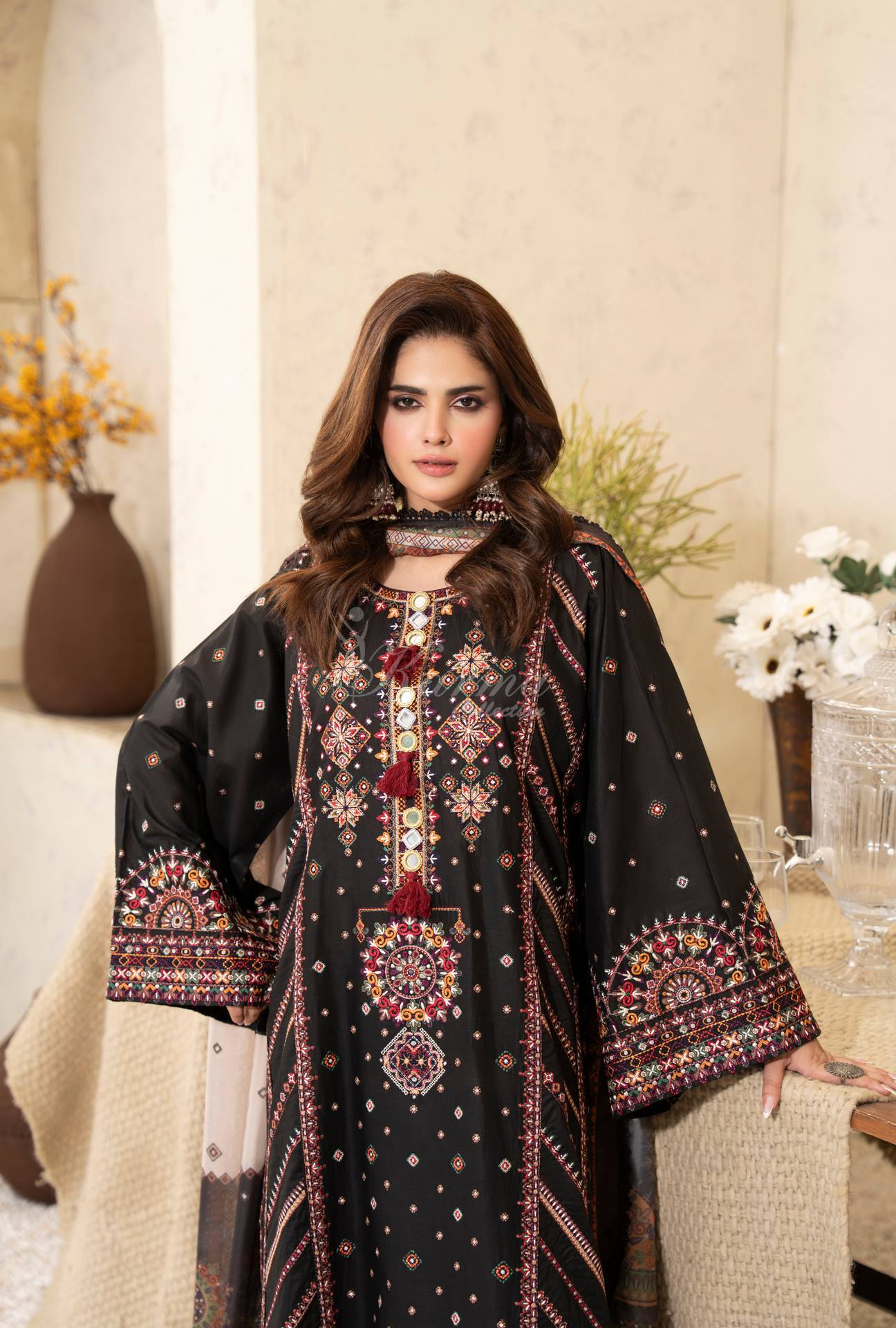 Luxury 3 Piece Cotton Suit - Black