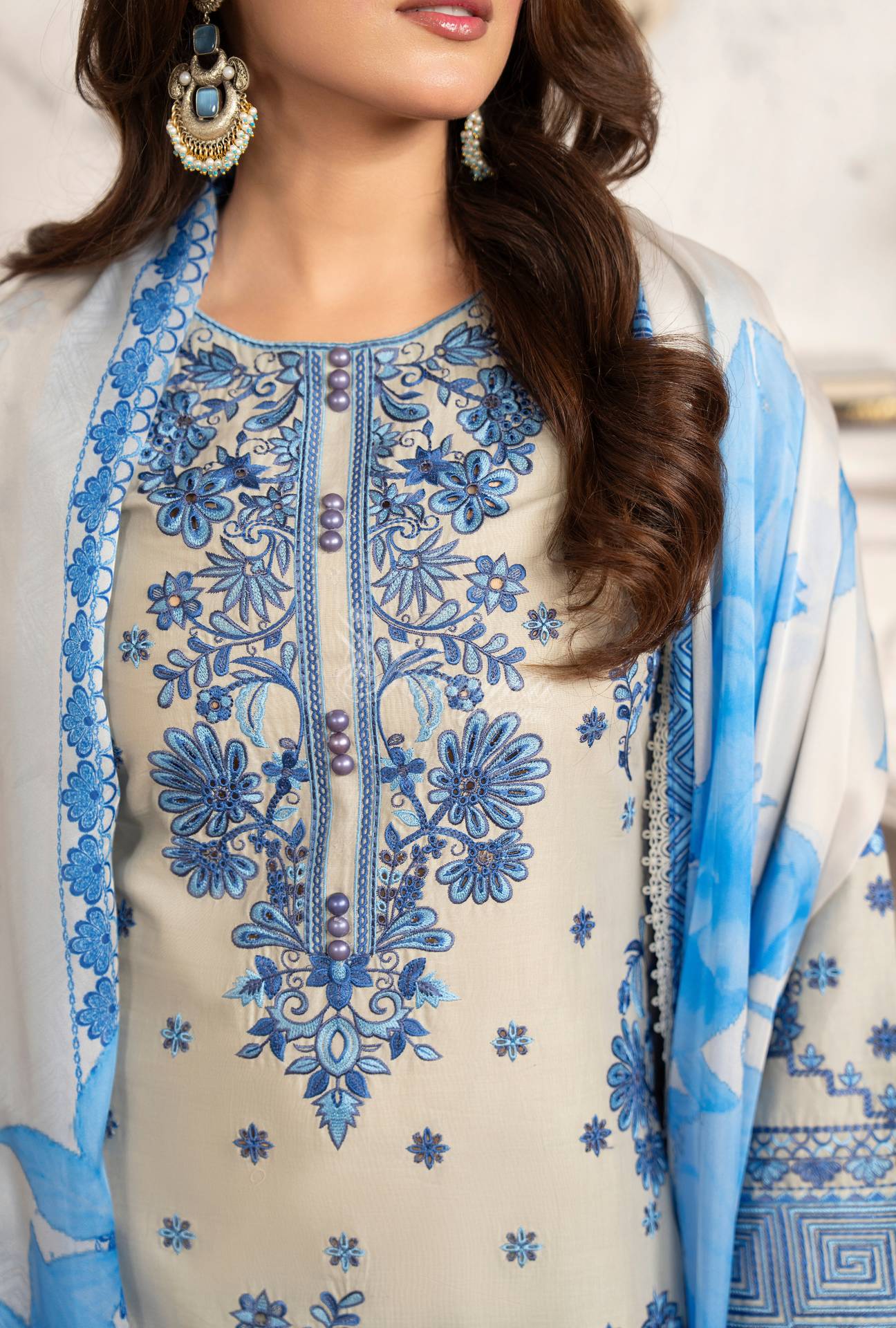 Luxury 3 Piece Cotton Suit - Blue